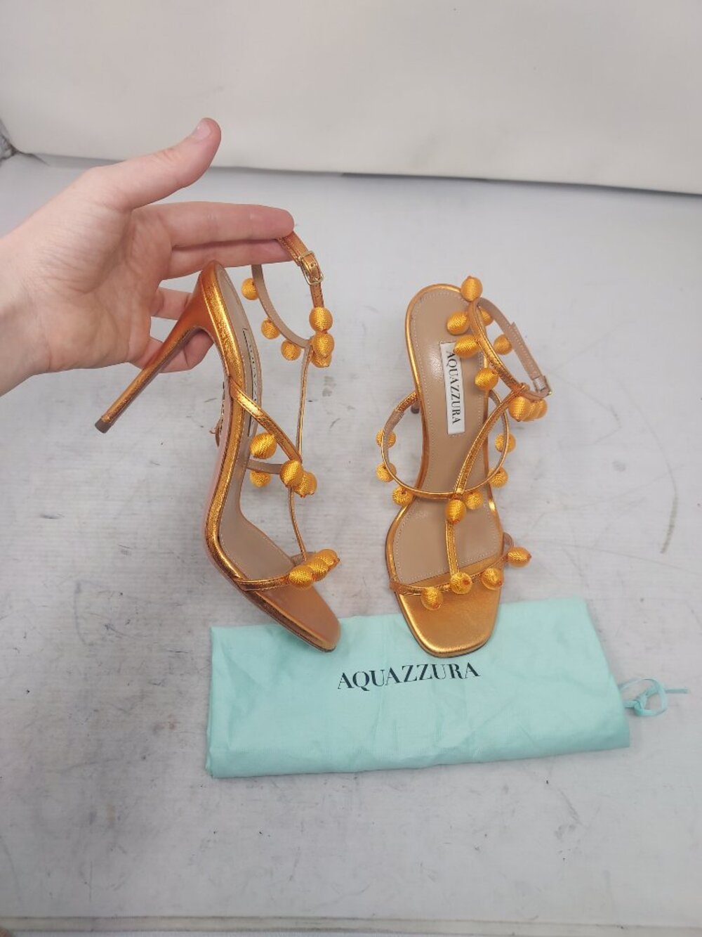 Aquazzura Orange T-Strap Cha Cha Cha Heel Sandal